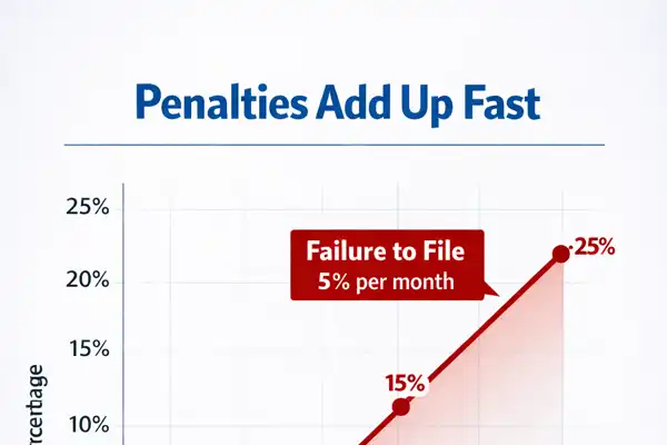 Line graph comparing monthly growth of failure to file penalty versus failure to pay penalty.